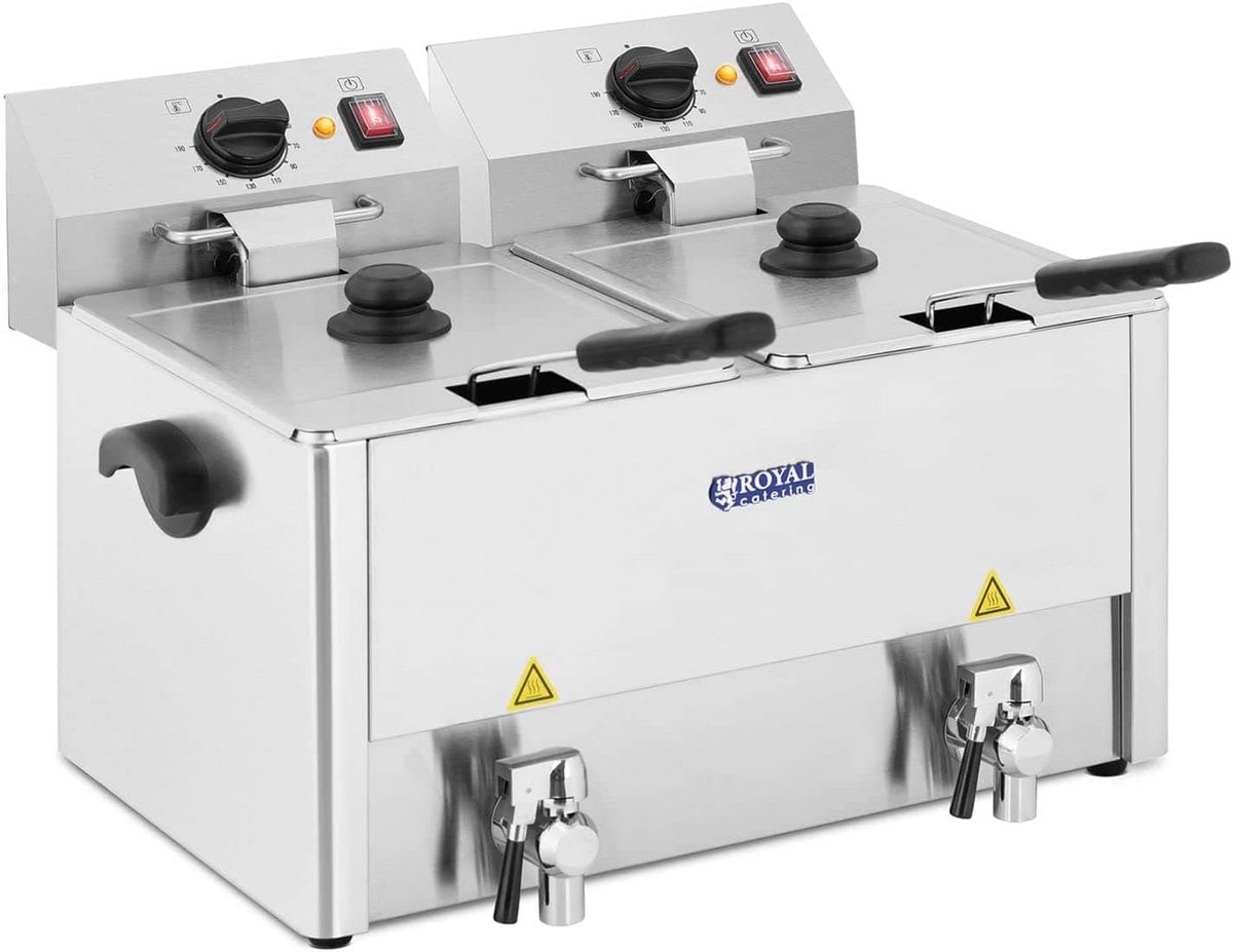Professionele Dubbele Elektrische Frituurpan 2x13L RVS met Deksel en Manden