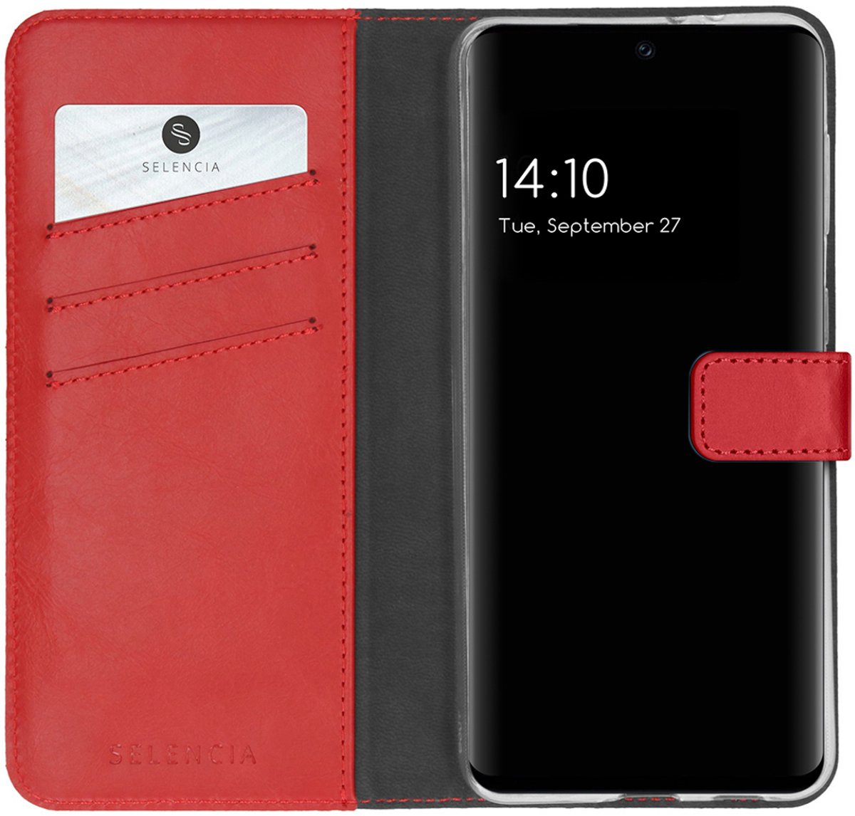 Selencia Hoesje - Geschikt voor Samsung Galaxy S21 FE - Echt Lederen Bookcase - Rood