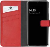 Selencia Hoesje - Geschikt voor Samsung Galaxy S21 FE - Echt Lederen Bookcase - Rood