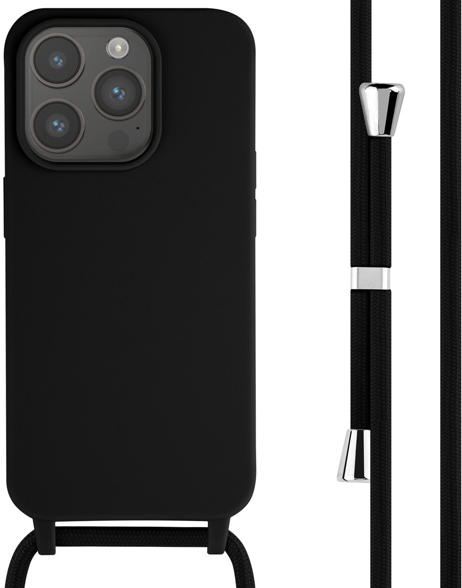 imoshion Hoesje - Geschikt voor Apple iPhone 15 Pro - Siliconen hoesje met koord - Zwart