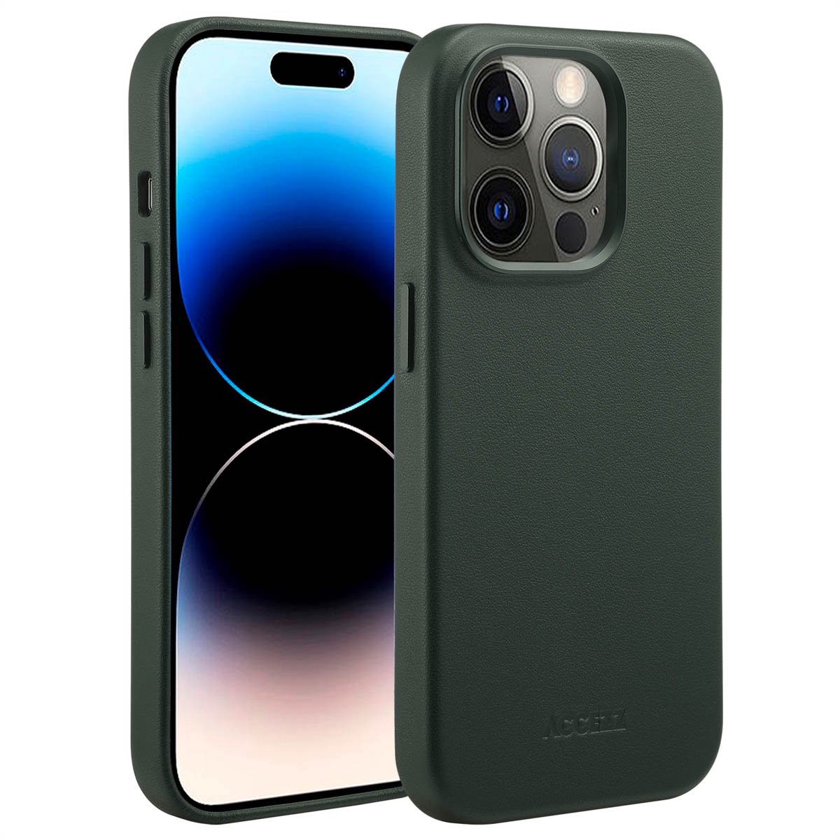 Accezz Hoesje Geschikt voor iPhone 14 Pro Hoesje - Accezz Geschikt voor MagSafe Leather Backcover - donkergroen