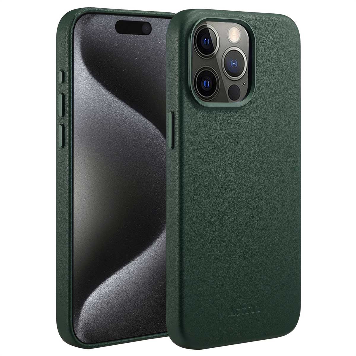 Accezz Hoesje Geschikt voor iPhone 15 Pro Max - Accezz Geschikt voor MagSafe Leather Backcover - Donkergroen