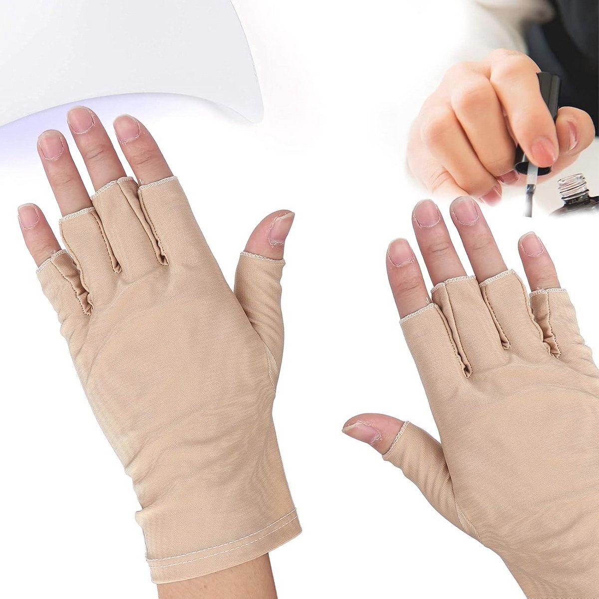 UV Nail Lamp Glove Professional Fiber Cotton Anti-UV Gloves Nail Art UV Protection Gloves Manicure Tools Against UV Damage Sunscreen Home Use Outdoor (Beige)