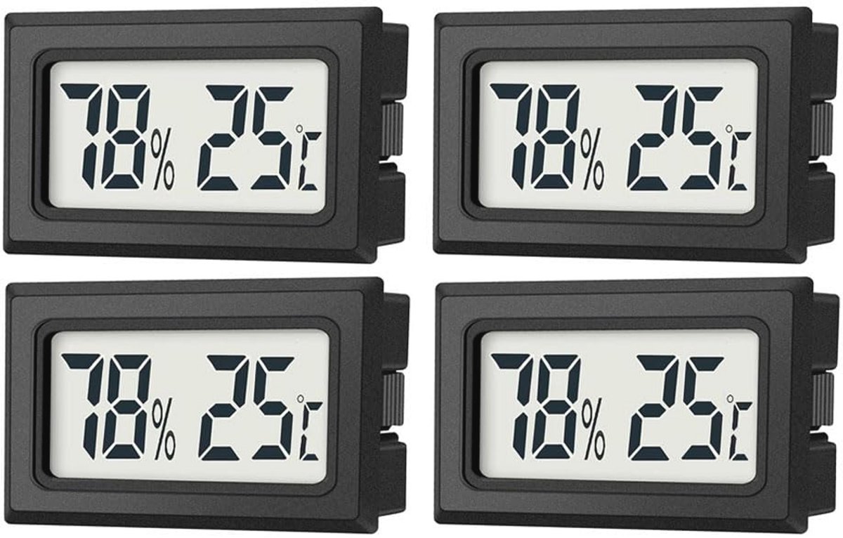 JEDEW Set van 4 digitale mini-thermometer-hygrometer, indoor temperatuur- en luchtvochtigh