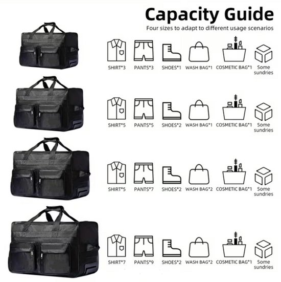 Uitbreidbare Duffel Tas met Wielen - Grote Capaciteit, 360° Spinnerwielen & Voorzak – S (25L)