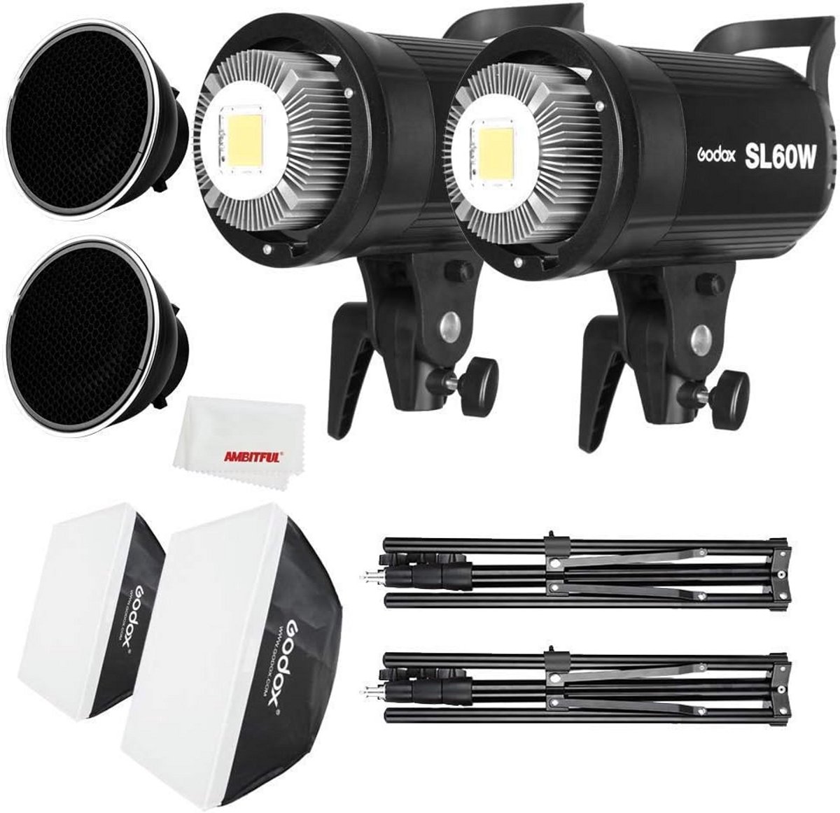Set van 2 LED Video Studiolampen met Softbox en Accessoires voor Film en Fotografie