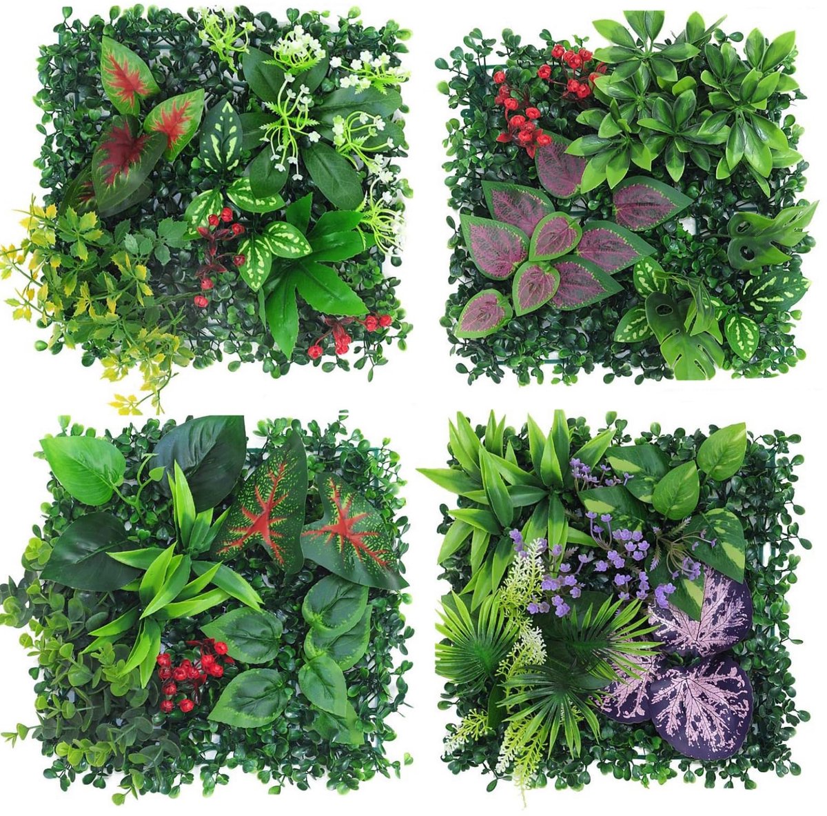 Unyqoos Decoratieve kunstplantenwand voor buiten met vier stuks van 25 x 25 cm Hybride