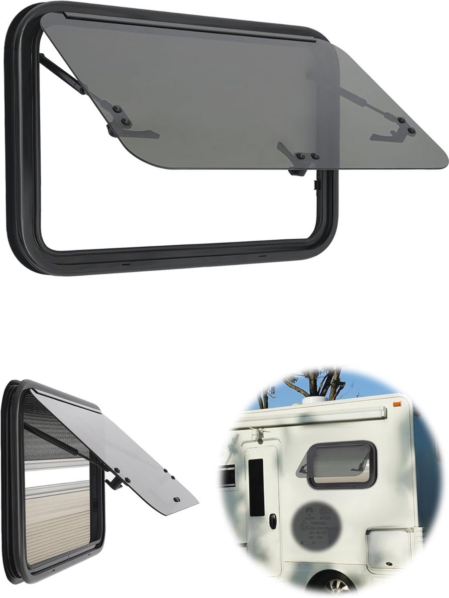 Uitzetraam voor Camper 700 x 450 mm met Vliegenrooster en Rolgordijn