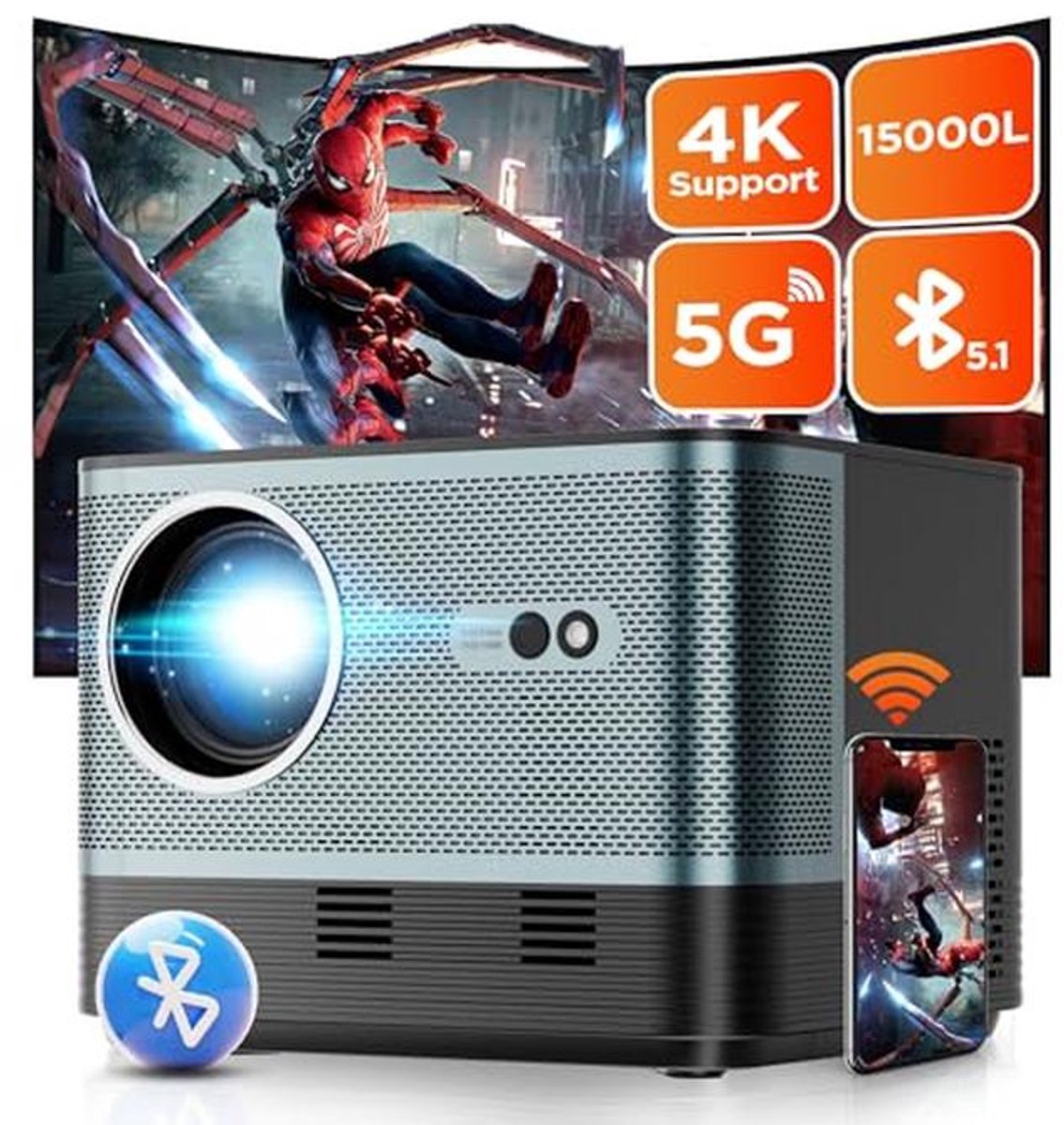 Trapeziumcorrectie HDMI Projector met Full HD 1080P en 4K Ondersteuning voor Thuisbioscoop