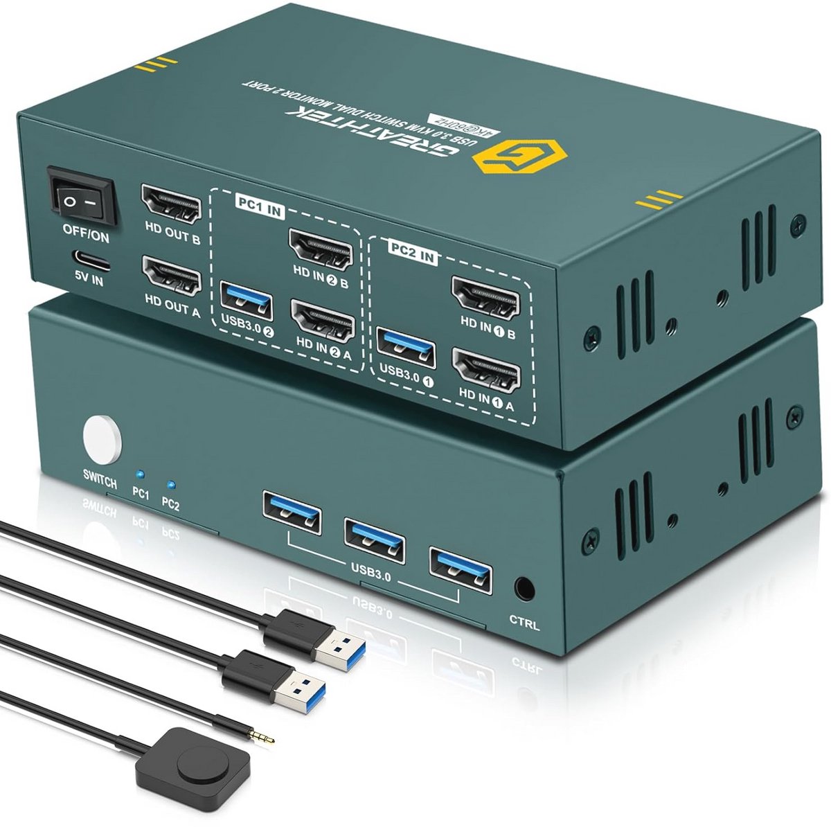 KVM Switch HDMI en USB 3.0 voor 2 PC's en 2 Monitoren met 4K 60Hz ondersteuning