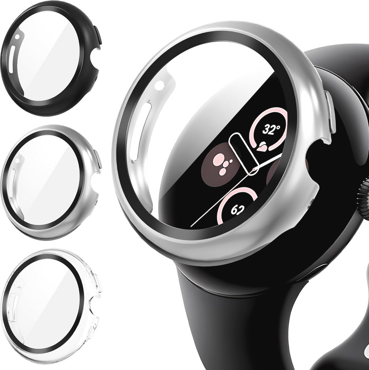 3 Stuks Case voor Google Pixel Watch 2 - Ultra Dunne HD Gehard Glas Schermbeschermer