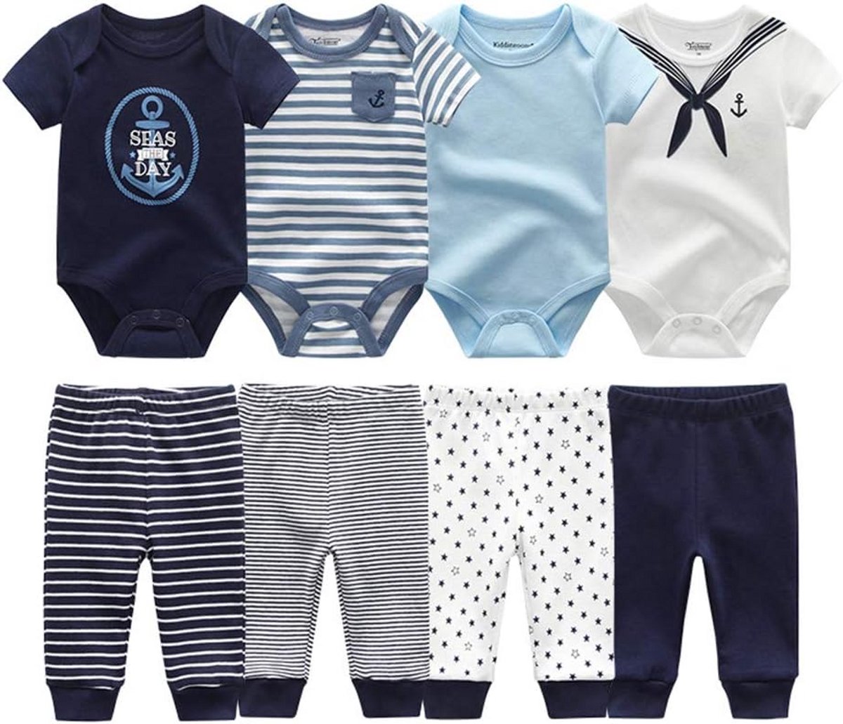 9-Delige Baby Kleding Set: 5 Rompertjes Korte Mouw & 4 Broekjes Jongen Meisje