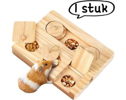 1 artikel - Houten hamstervoerbak - Voerbak voor hamsters - Interactief foerageerspeelgoed voor goudhamsters - Geel