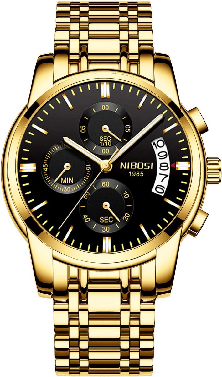 Luxe Herenhorloge met Roestvrijstalen Band, Analoog Kwarts, Chronograaf en Kalender