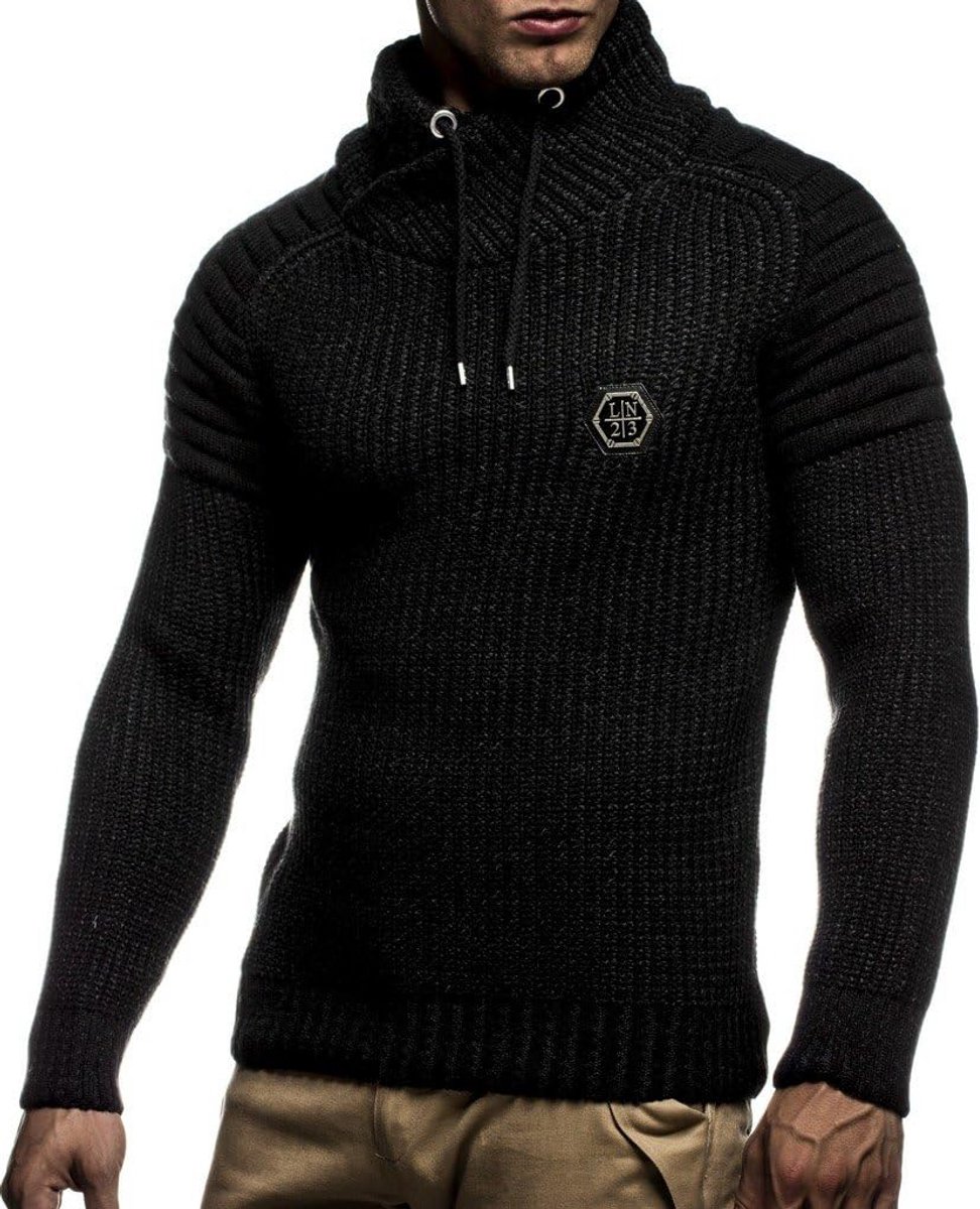 Heren gebreide pullover hoodie met lange mouwen en sjaalkraag