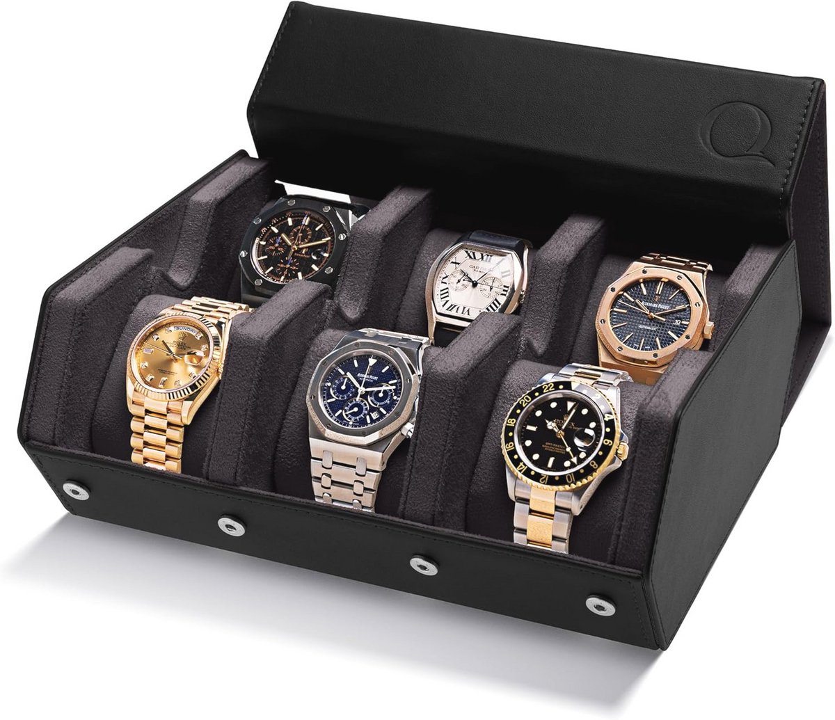 Luxe Leren Horlogebox - Zes Slots Horlogehouder voor Thuis of Reizen