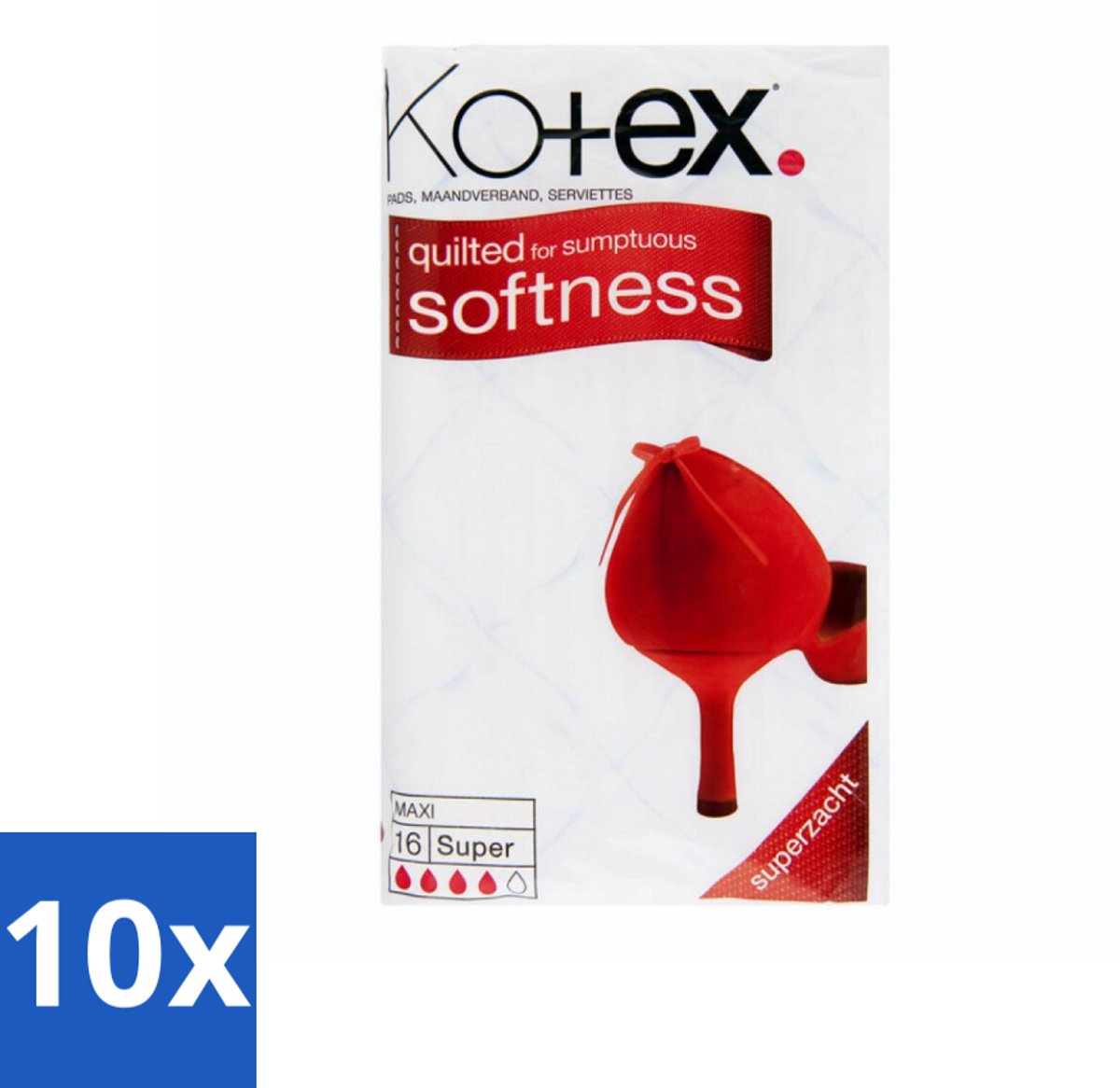 Kotex – Maxi Maandverband – Super – 16 stuks per verpakking - Bulkverpakking - 10 stuks