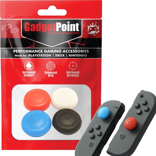 Gadgetpoint - Thumb Grips voor Nintendo Switch Joy-Con Controllers - Gaming Thumbgrips - Performance Anti-Slip Thumbsticks - Bescherming Accessoires - Thumbgrips Wit/Blauw/Rood/Zwart