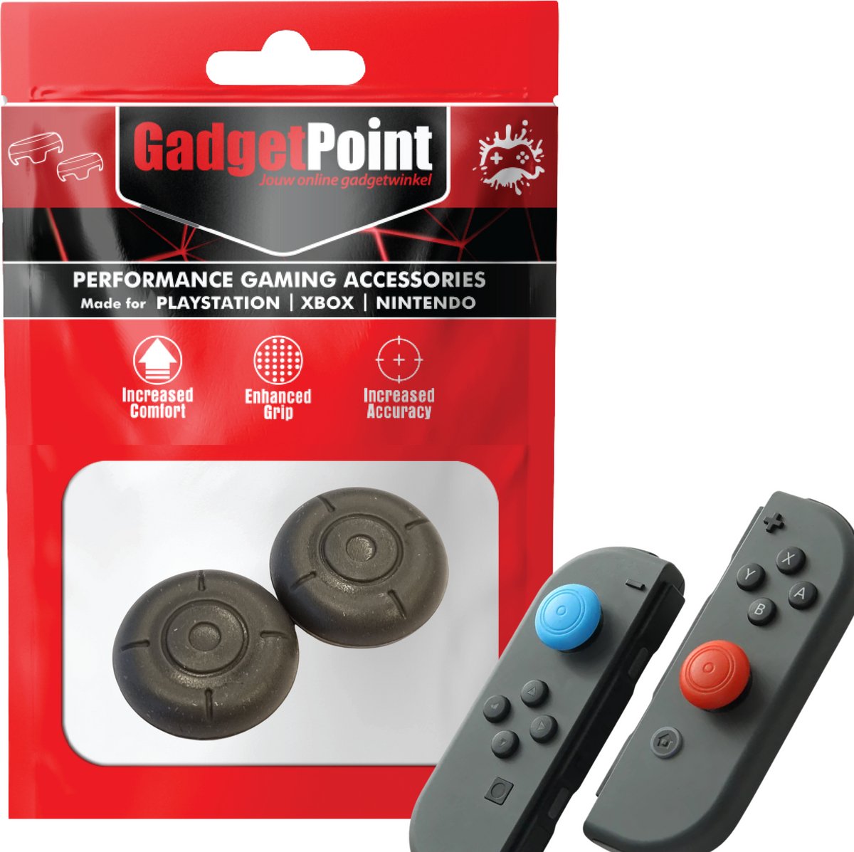 Gadgetpoint - Thumb Grips voor Nintendo Switch Joy-Con Controllers - Gaming Thumbgrips - Performance Anti-Slip Thumbsticks - Bescherming Accessoires - Thumbgrip - Grijs