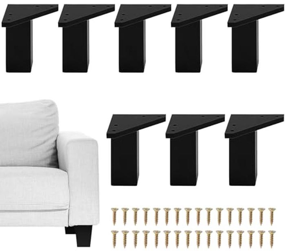 Meubelpoten Vierkant 10 cm Zwart - Set van 8 voor Verhogen en Nivelleren van Meubels