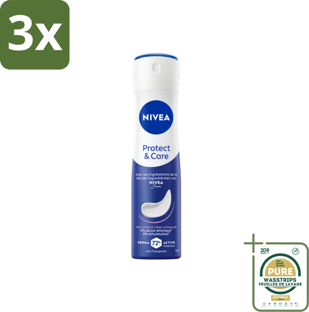 3 x NIVEA – Deodorant Spray – Protect & Care – 150 ml - Grootverpakking - Anti-transpirant Spray - 48 Uur Bescherming - Huidverdraagzaam - Zonder Alcohol - Okselhuid Verzorging