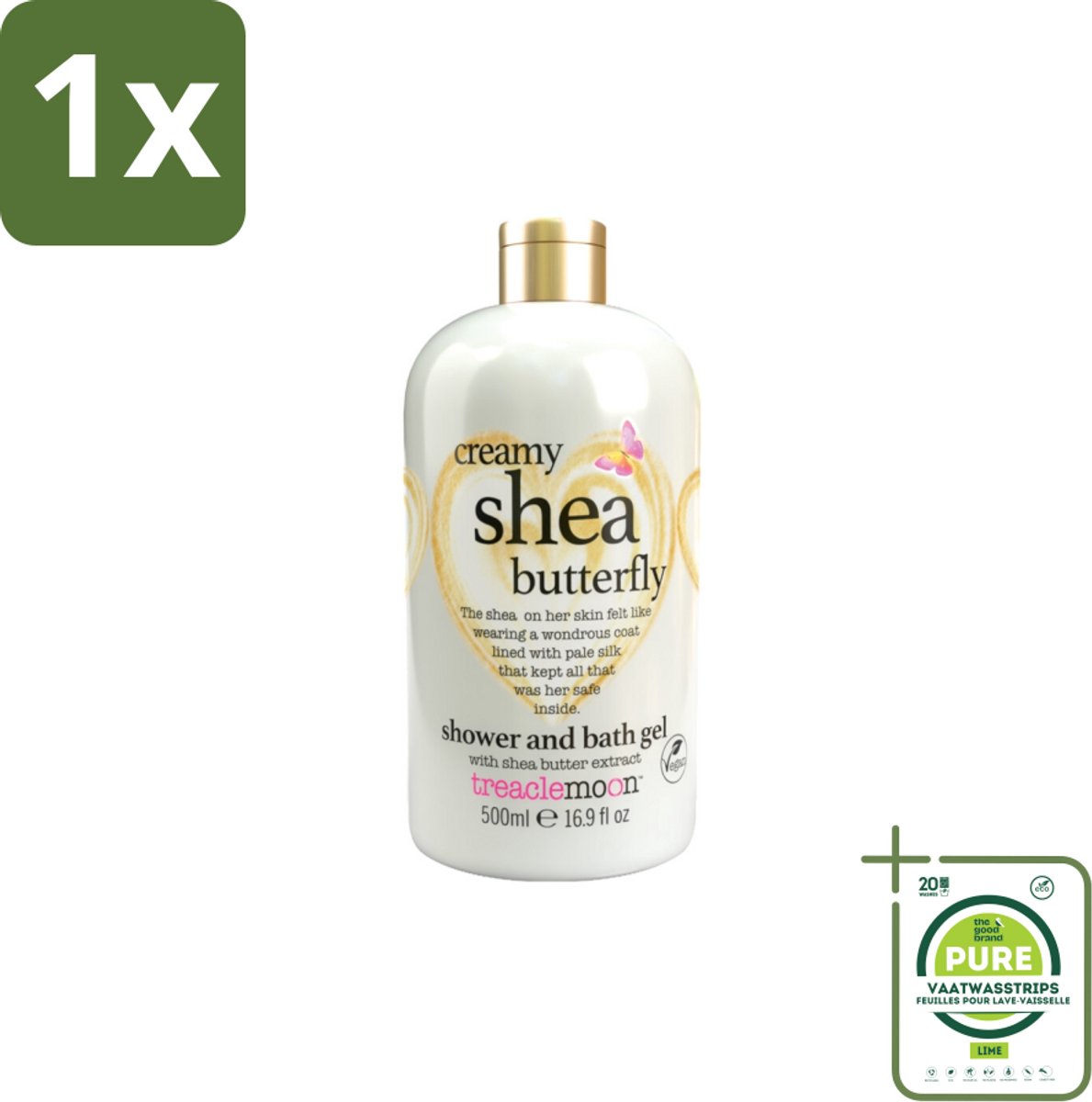 1 x Treaclemoon – Bad- & Douchegel – Creamy Shea Butterfly – 500 ml - Bad En Douchegel - Shea Bad En Douchegel - Bloemige Geur - Ontspannende Baden - Verzorgende Douchegel