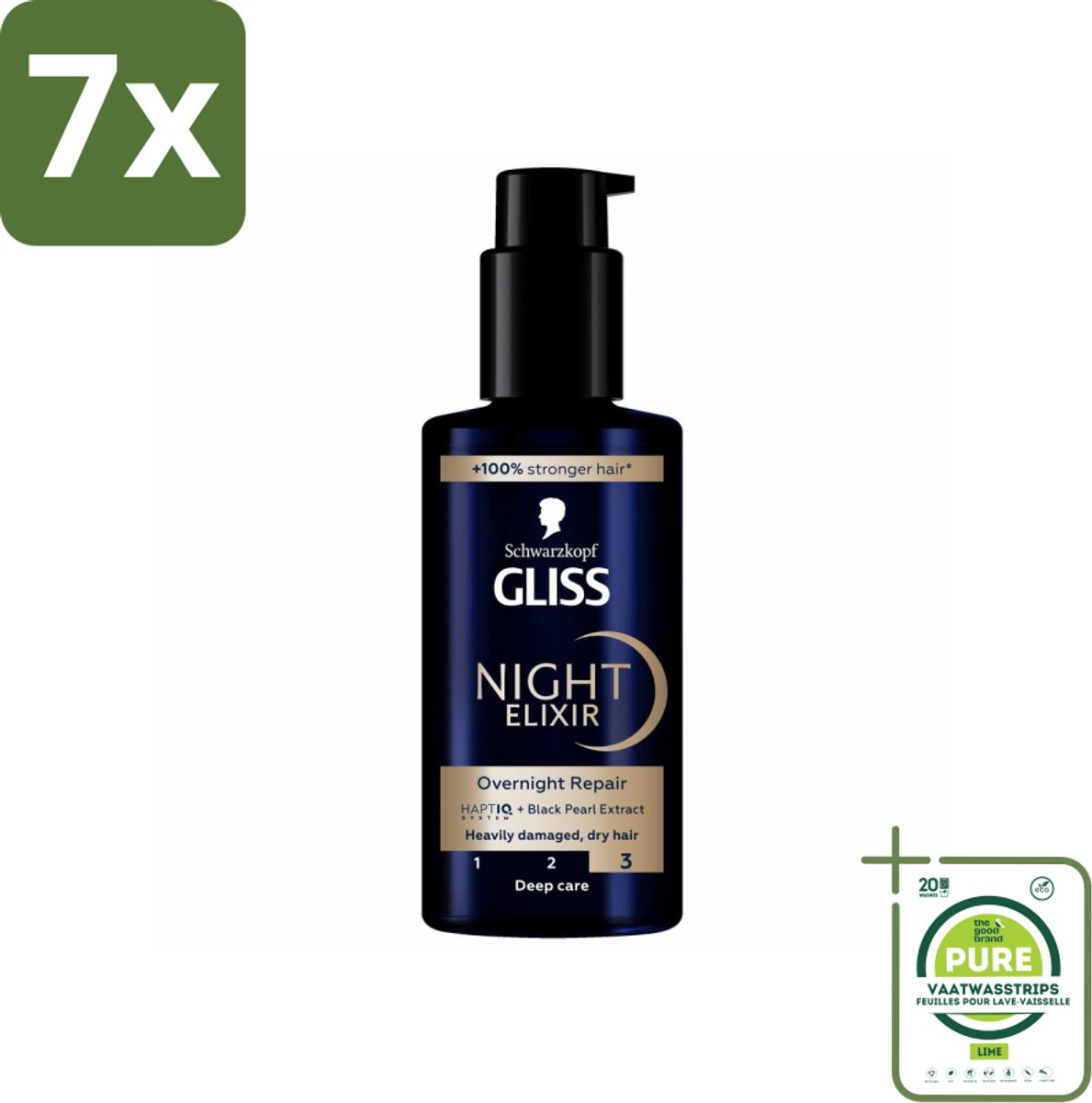 7 x Gliss - Haarserum - Night Elixer Overnight Repair - Herstel van Beschadigd Haar - 100 ml - Grootverpakking - Haar Serum - Nacht Serum - Haar Herstel - Beschadigd Haar - Glanzend Haar
