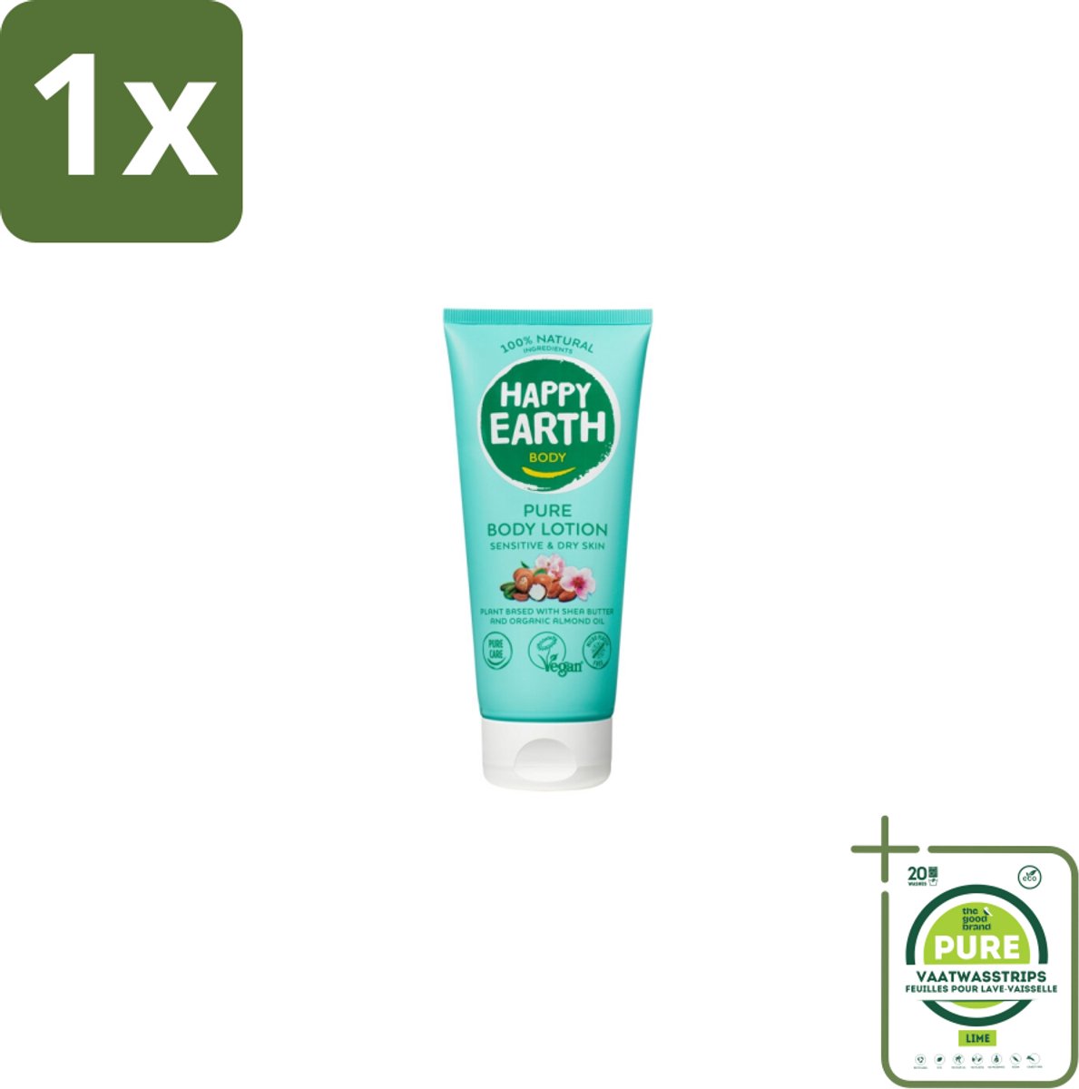 1 x Happy Earth – Bodylotion – 100% Natuurlijk – 200 ml - Natuurlijke Bodylotion - Vegan Bodylotion - Gezonde Huid - Droge Huid Verzorgen - Amandelolie