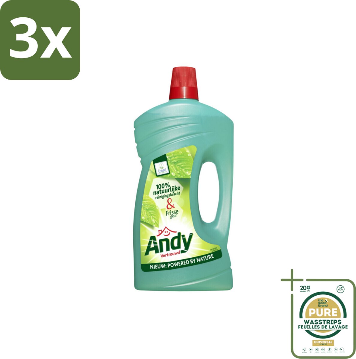 3 x Andy - Vertrouwd - Allesreiniger - Fris & Vertrouwd - 1L - Grootverpakking - Allesreiniger - Natuurlijke Reiniger - Fris Aroma - Milieuvriendelijk Schoonmaken - Hardnekkig Vuil