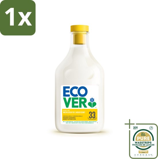 1 x Ecover - Wasverzachter - Gardenia - 1 liter - 33 wasbeurten- Wasverzachter - Wasverzachter Gardenia - Wasverzachter Vanille - Wasverzachter Biologisch - Wasverzachter Plantaardig