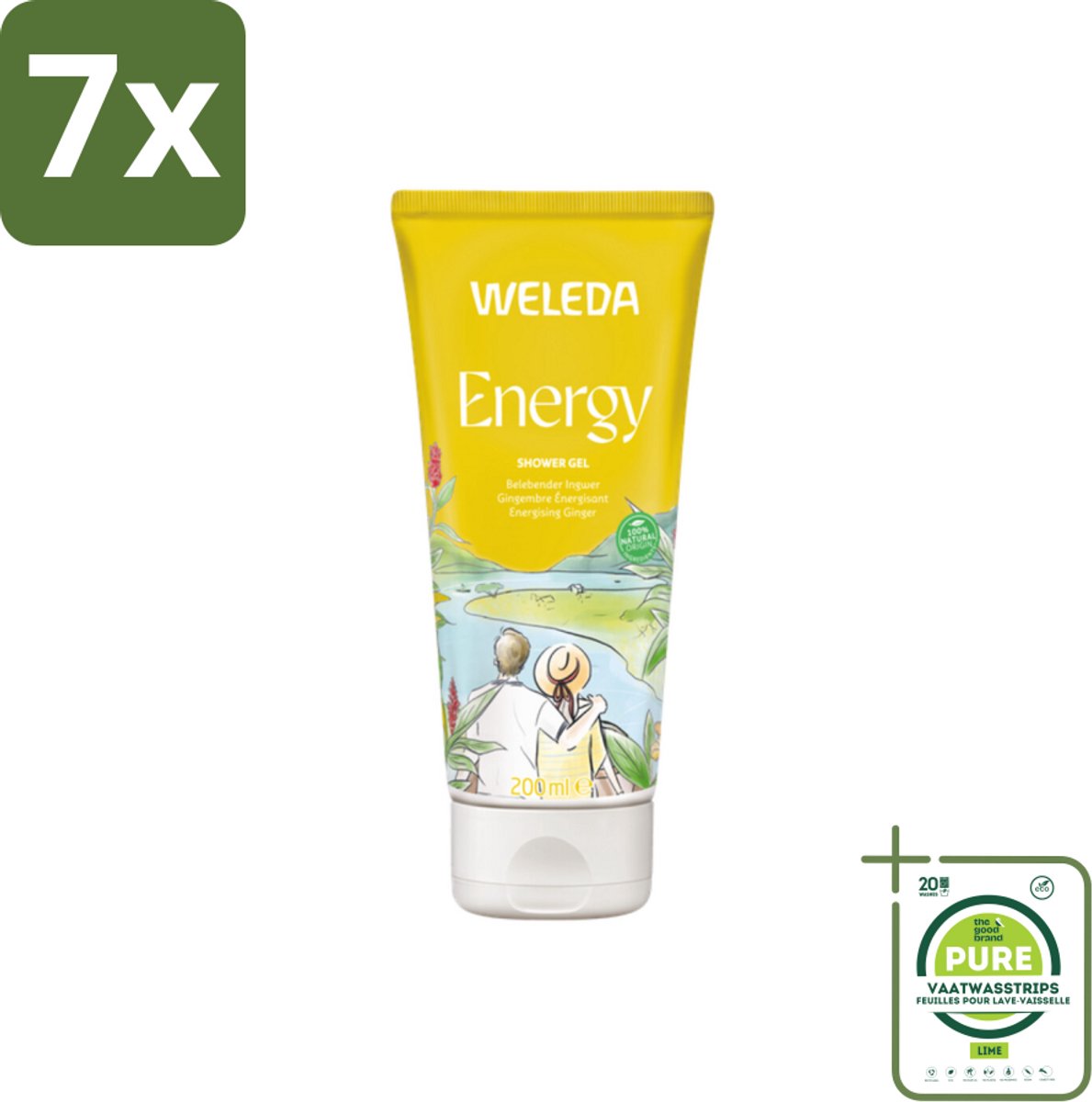 7 x WELEDA - Douchegel Aroma Shower Energy - 200 ml - Grootverpakking - Douchegel - Energiedos - Natuurlijke Douchegel - Vegan Douchegel - Gember
