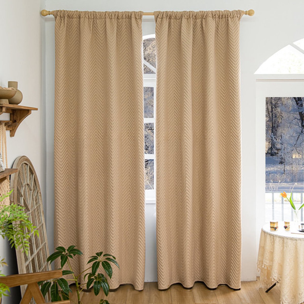 Mupoo Thermisch Gordijn – Dubbellaags Dik Isolerend Verduisterend Gordijn – Geluidsisolerend, Kou- en Hittewerend – Beige, 140×260cm – voor 