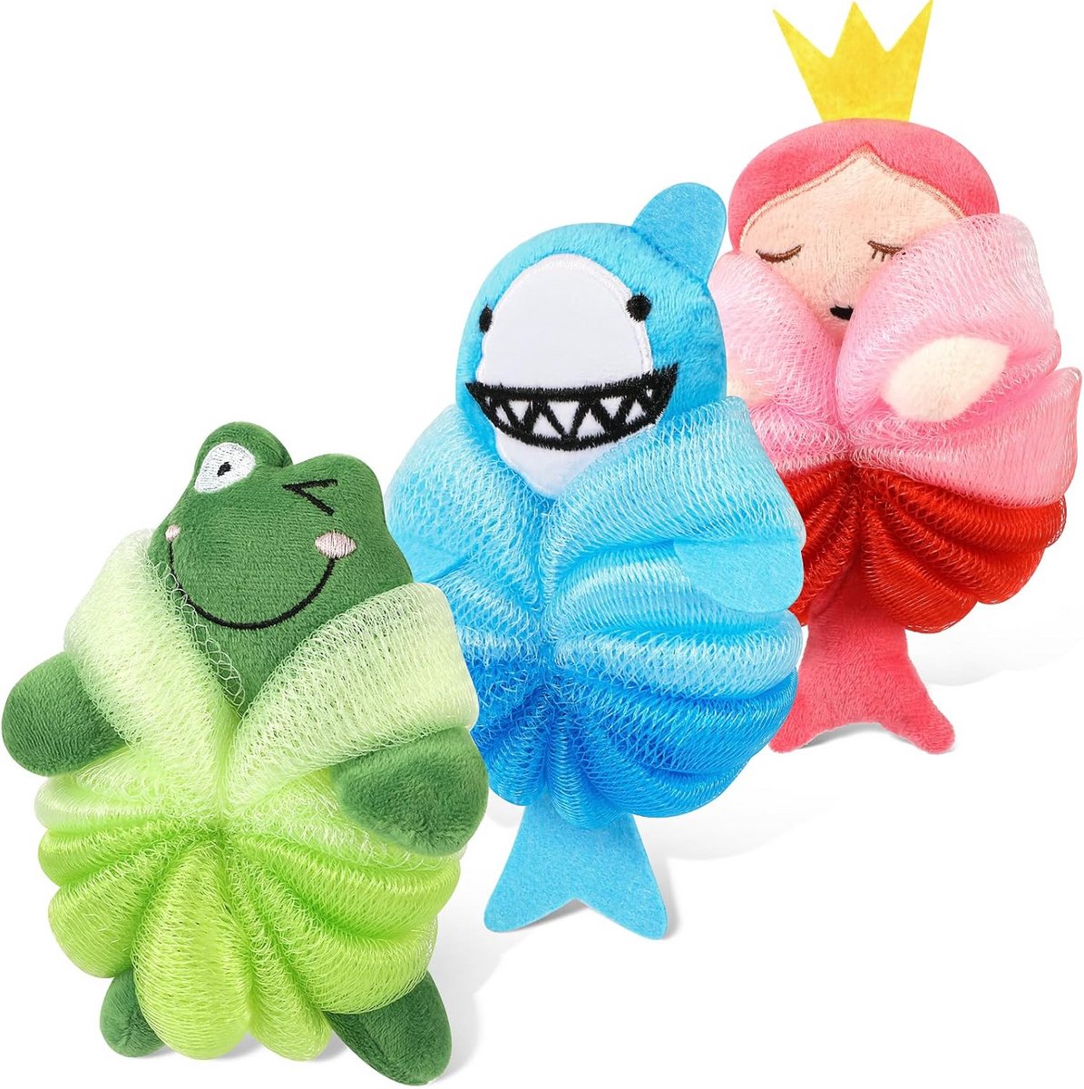 Set van 3 Wasbare Douchebloemen voor Kinderen - Dierenvorm Spons & Lichaamsscrub