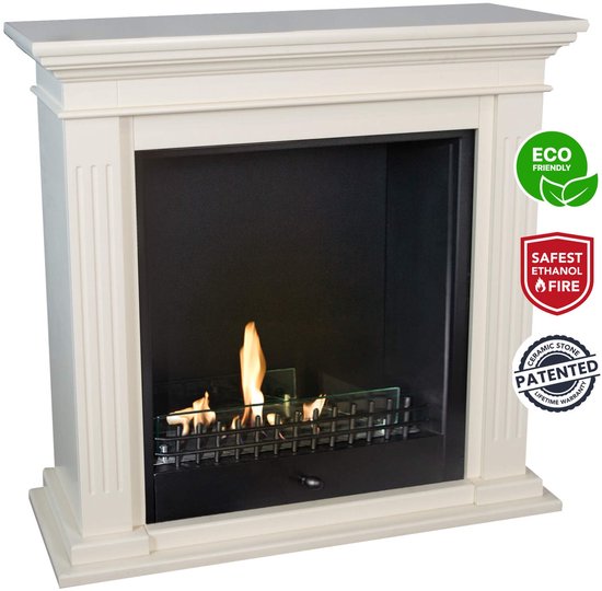 Cheminée au bioéthanol Xaralyn Cadiz Classic - Habillage de cheminée en MDF Witte - Chauffage 3 KW