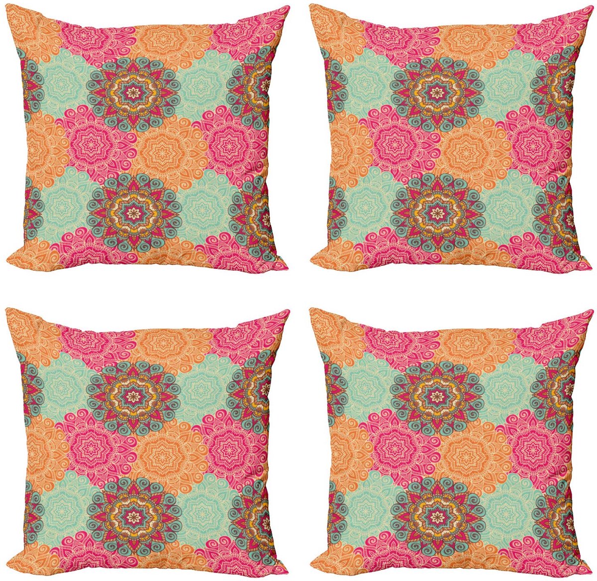 ABAKUHAUS Mandala Kussenhoes Set – 4x50 cm – Dubbelzijdig bedrukt – Fuchsia Fuchsia oranje