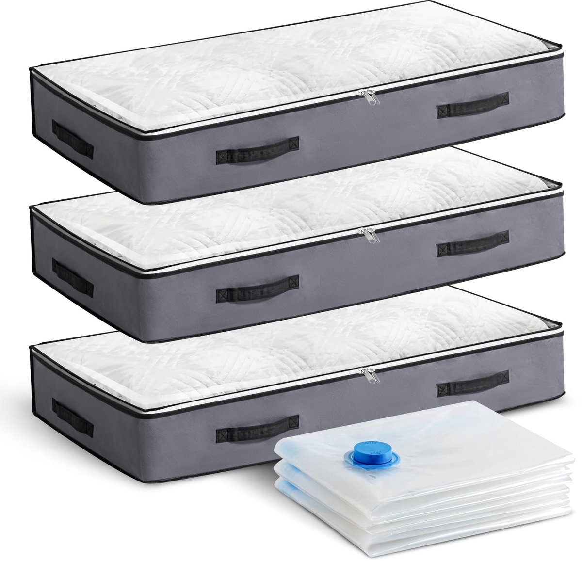 Unyqoos® Set van drie platte opbergtassen met venster voor onder het bed