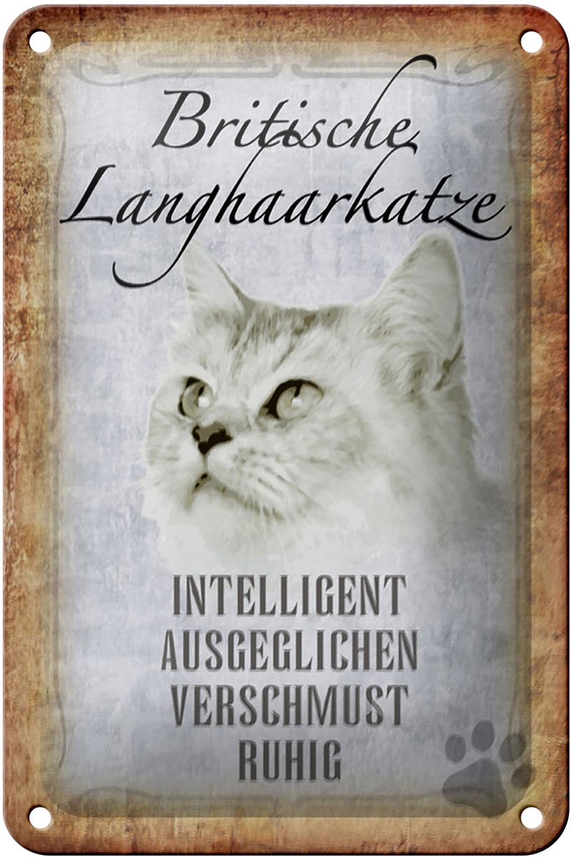 Blechschild Spruch 12x18cm britische Langhaarkatze Schild