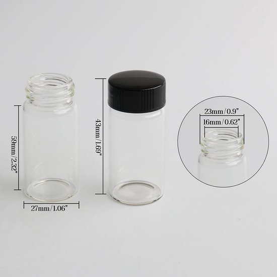 24 lege flessen, kleine glazen flessen 150 ml wit TO43 met zwarte sluiting