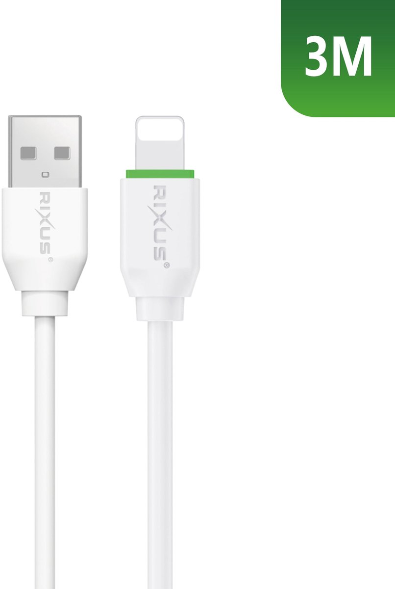 Rixus RX2017AL Data Sync And Fast Charge Cable USB To Lightning 3m