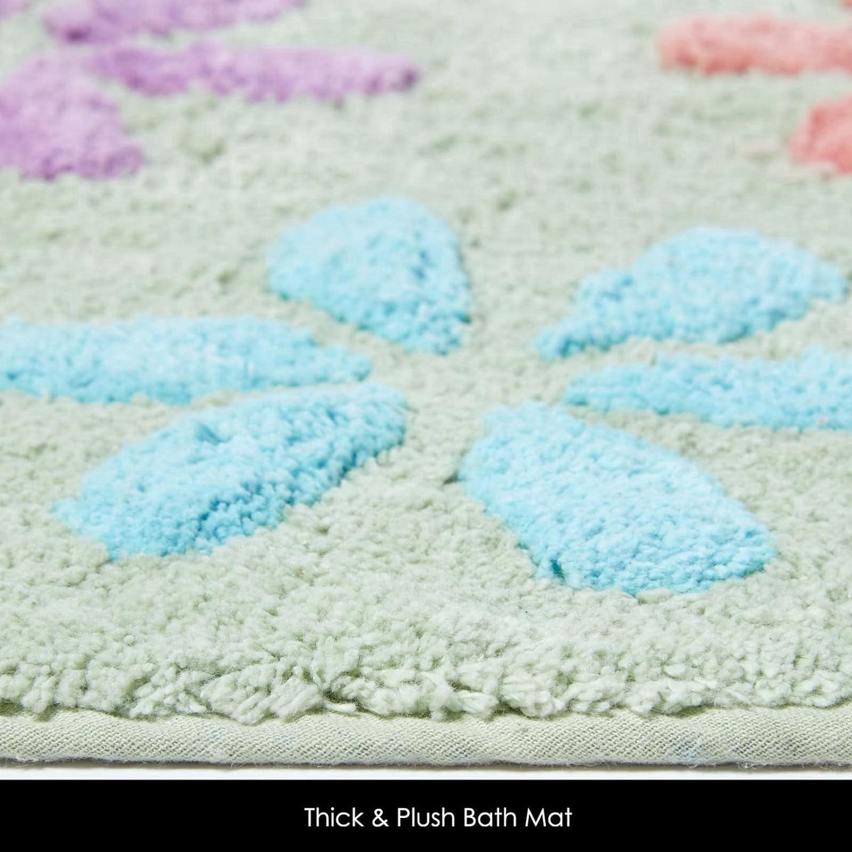 Stunq® Antislipbadmat, wasbare kleurrijke badmat, 100% katoen, antislipbadmat met bloemmotief, grote douchemat in pastelkleuren 50 x 80 cm, veelkleurig