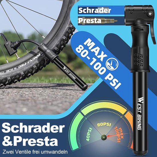 STILVORA Minipompen - Universele Mini Fietspomp Met Presta & Schrader Ventielen En Framebeugel - Aluminiumlegering - Zwart — afbeelding 4