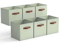 Unyqoos® Set van 6 saliegroene stoffen opbergkubussen met handgrepen voor veelzijdig gebruik