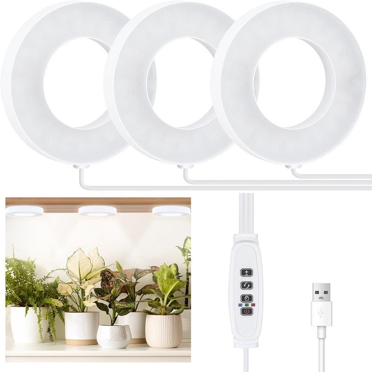 Groeilamp-groeilamp planten-Plafondlamp voor binnenplanten - LED-plantenlamp - 5V plantenlamp - Geschikt voor kleine planten - Wit - 19x12x4cm