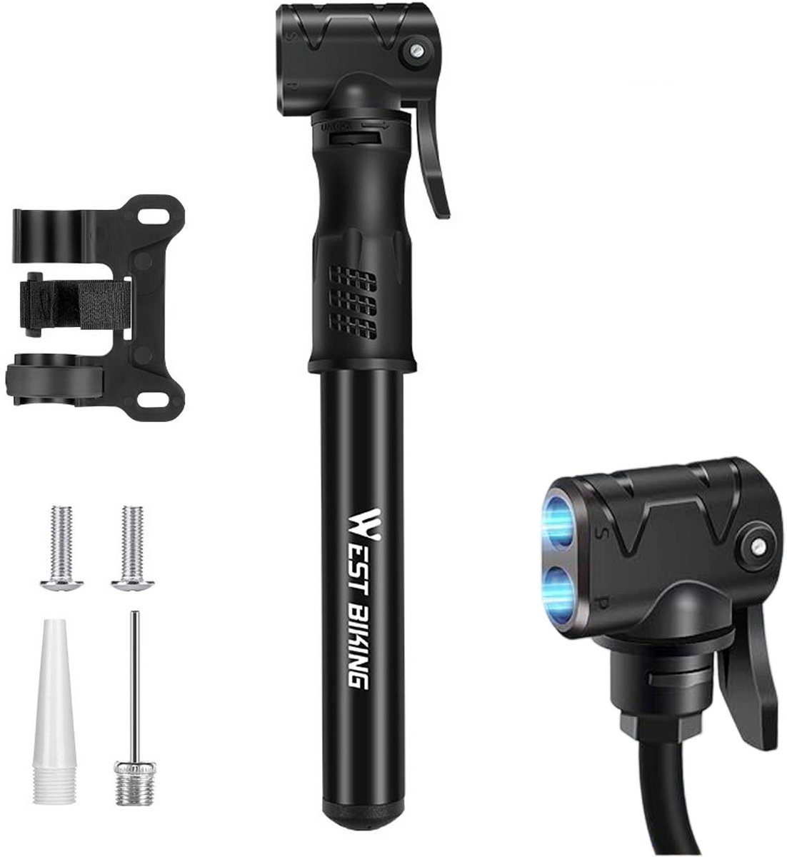 OKWISH Minipompen - Compacte Draagbare Fietspomp Met Verlengbare TPU-Slang En 80–100 PSI Druk - Aluminiumlegering - Zwart