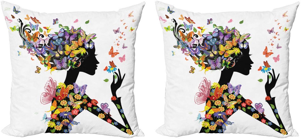 ABAKUHAUS Kussenhoes Set – Vlinders, Dubbelzijdig 50x50 cm, Multicolor Wit