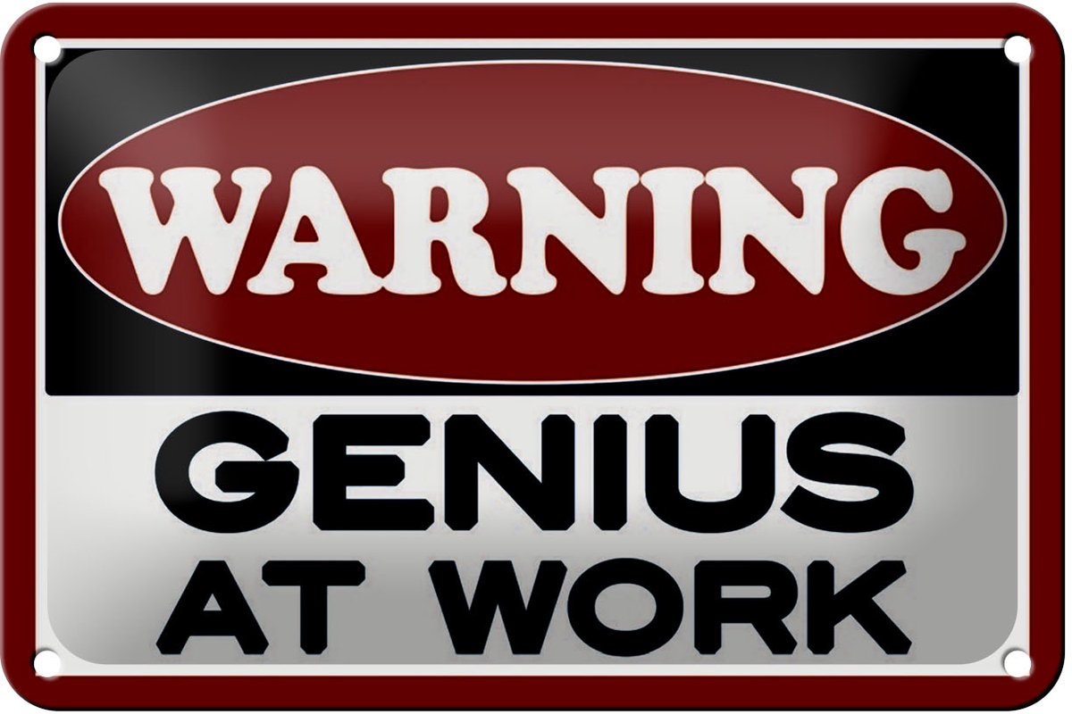Blechschild Hinweis 18x12cm Warning Genius at work