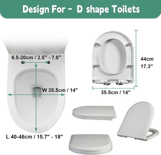 Rood,D-vormige toiletzitting, PP verlengde toiletzitting met snelontgrendelingsscharnier, langzaam sluitende toiletzitting met 360° verstelbare scharnier, bovenmontage, 36x46cm
