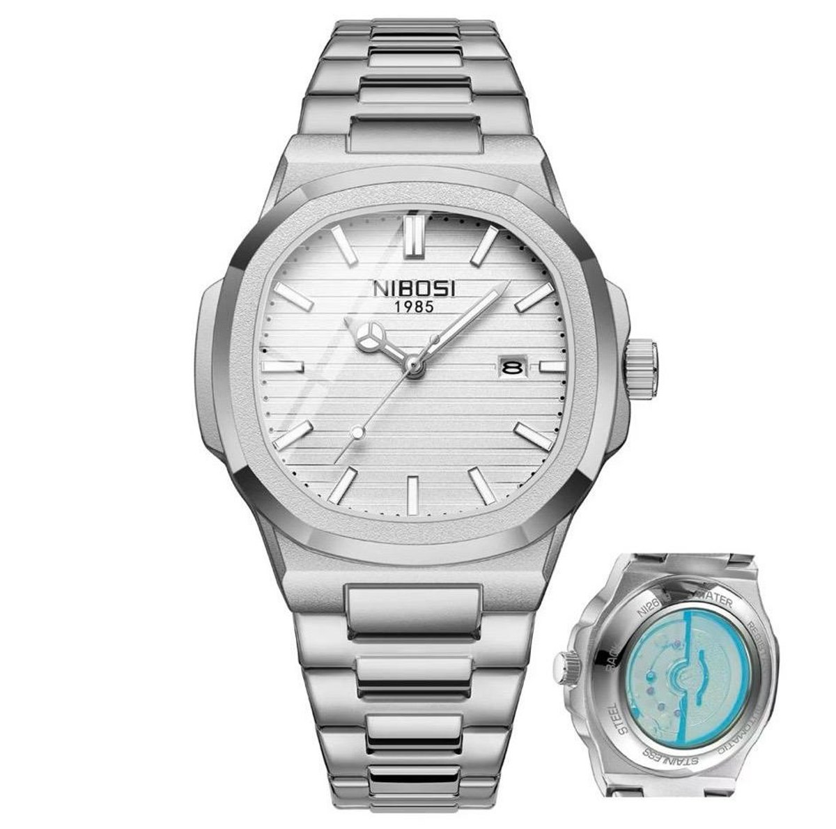 Nibosi - Herenhorloge - Polshorloge - Heren - Horloge - Horlogedoos - Mannen - Zilver Wit - RVS