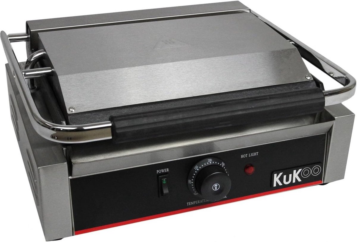 Contactgrill met 2200W Vermogen en Temperatuurregeling tot 300°C voor Panini's en Meer