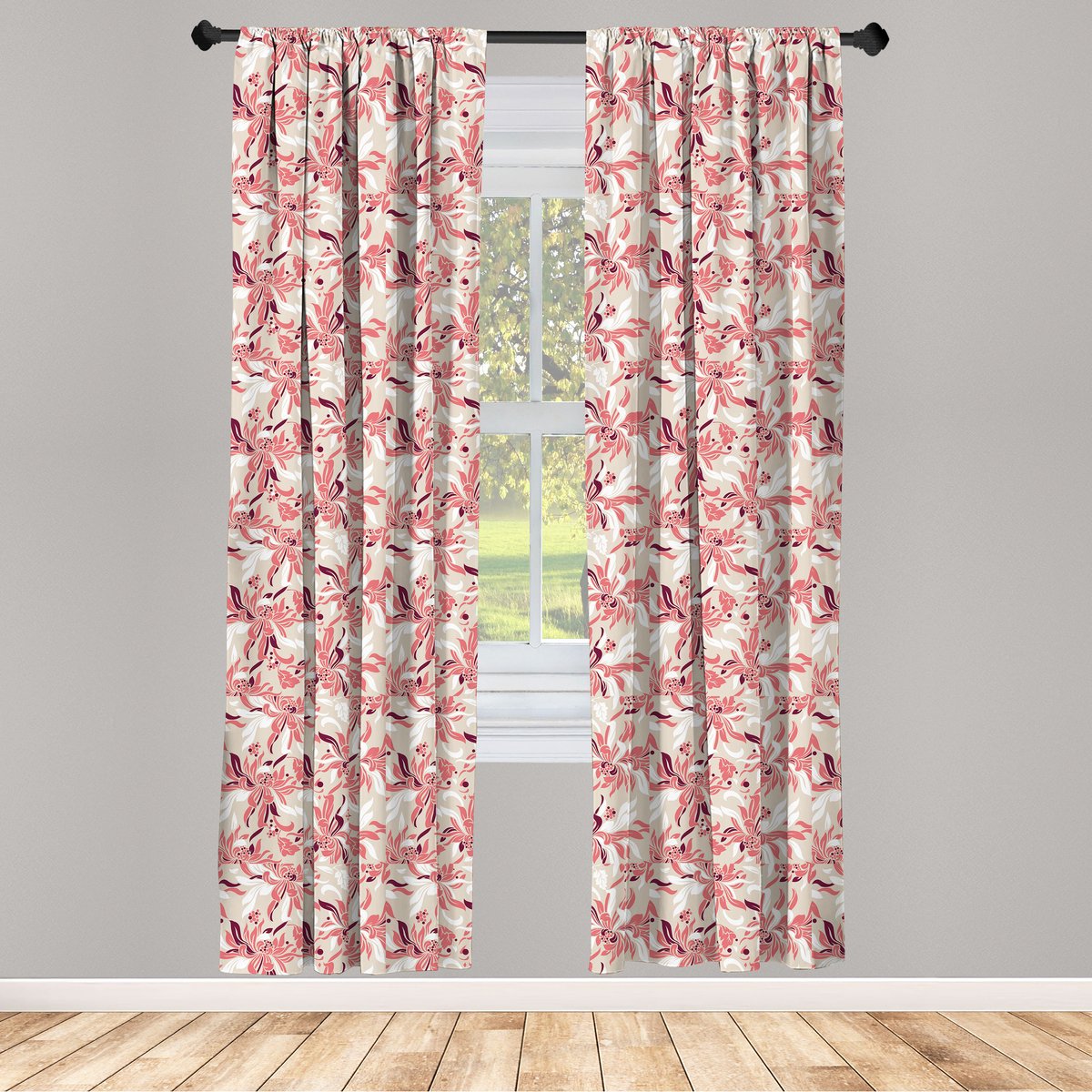 ABAKUHAUS Bloemen Voorhangen – Pastelrozen – 2-delig 75x225 cm – Stangzak